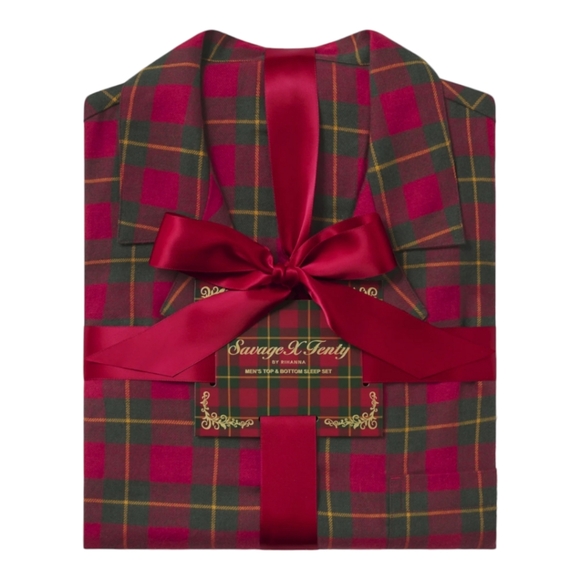 Savage X Fenty Men's Flannel Feels Sleep 2-Piece Set - Red Cognac Plaid SZ XXL - Picture 4 of 11